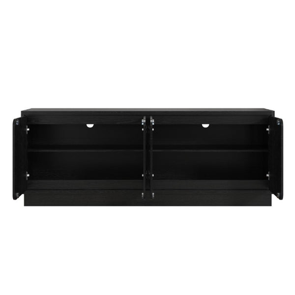 English Elm Black Matte Wood Grain Media Console with Four Door Storage and Built in Cable Management Black W409P476215