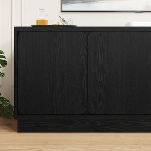 English Elm Black Matte Wood Grain Media Console with Four Door Storage and Built in Cable Management Black W409P476215