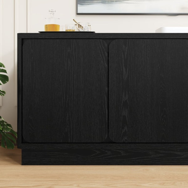 English Elm Black Matte Wood Grain Media Console with Four Door Storage and Built in Cable Management Black W409P476215