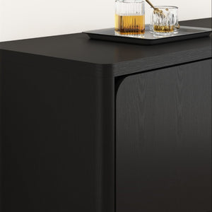 English Elm Black Matte Wood Grain Media Console with Four Door Storage and Built in Cable Management Black W409P476215