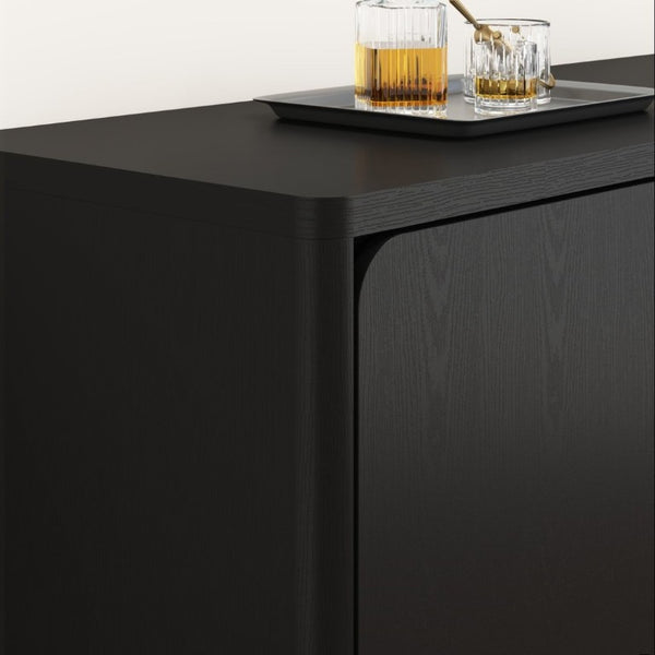 English Elm Black Matte Wood Grain Media Console with Four Door Storage and Built in Cable Management Black W409P476215