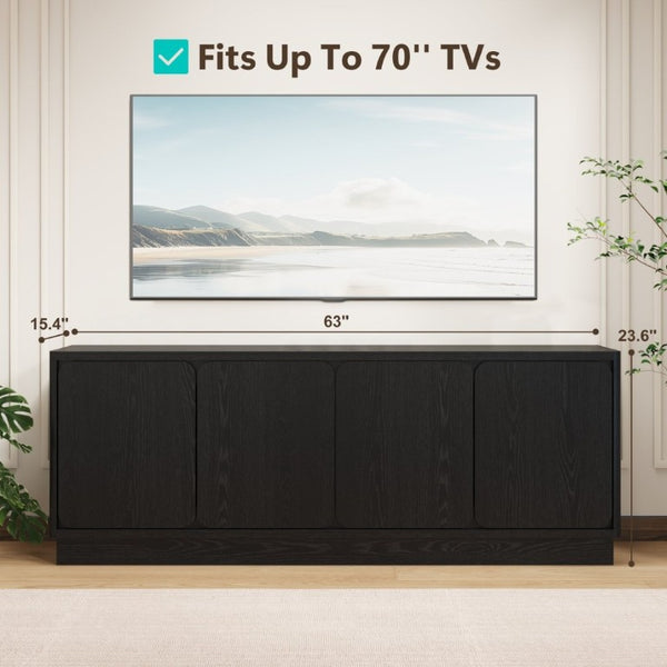 English Elm Black Matte Wood Grain Media Console with Four Door Storage and Built in Cable Management Black W409P476215
