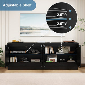 English Elm Black Matte Wood Grain Media Console with Four Door Storage and Built in Cable Management Black W409P476215