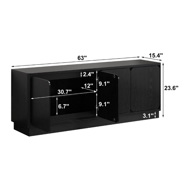 English Elm Black Matte Wood Grain Media Console with Four Door Storage and Built in Cable Management Black W409P476215
