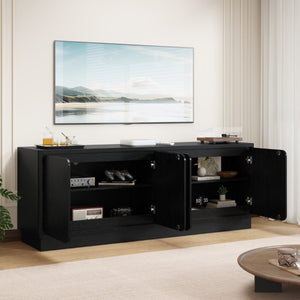 English Elm Black Matte Wood Grain Media Console with Four Door Storage and Built in Cable Management Black W409P476215