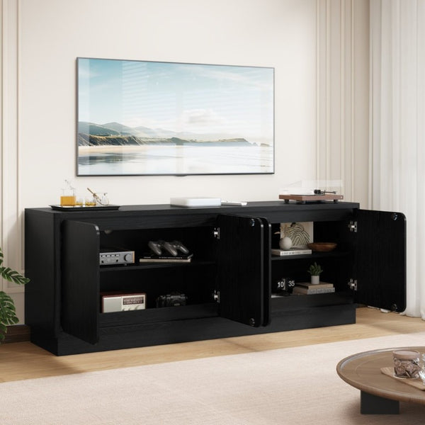 English Elm Black Matte Wood Grain Media Console with Four Door Storage and Built in Cable Management Black W409P476215