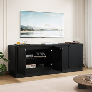 English Elm Black Matte Wood Grain Media Console with Four Door Storage and Built in Cable Management Black W409P476215