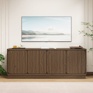 English Elm Black Matte Wood Grain Media Console with Four Door Storage and Built in Cable Management Walnut W409P476216