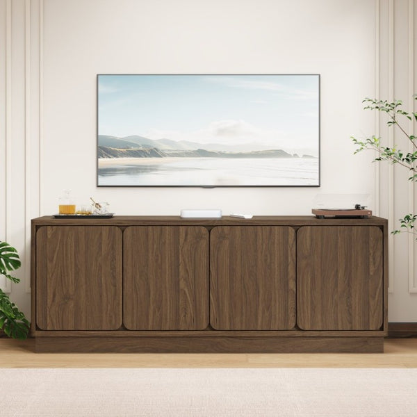 English Elm Black Matte Wood Grain Media Console with Four Door Storage and Built in Cable Management Walnut W409P476216