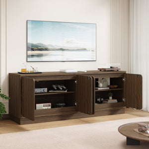 English Elm Black Matte Wood Grain Media Console with Four Door Storage and Built in Cable Management Walnut W409P476216