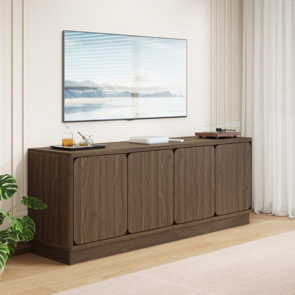 English Elm Black Matte Wood Grain Media Console with Four Door Storage and Built in Cable Management Walnut W409P476216