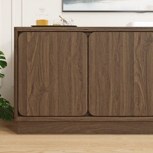 English Elm Black Matte Wood Grain Media Console with Four Door Storage and Built in Cable Management Walnut W409P476216