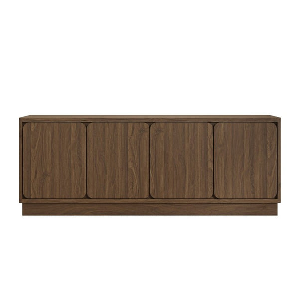 English Elm Black Matte Wood Grain Media Console with Four Door Storage and Built in Cable Management Walnut W409P476216