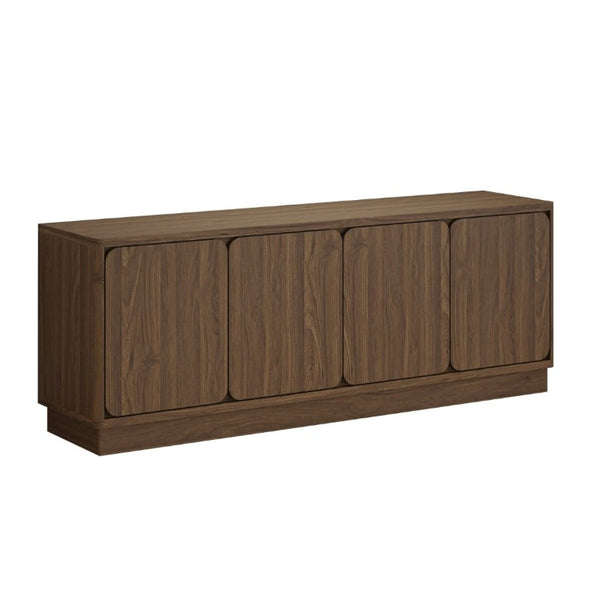 English Elm Black Matte Wood Grain Media Console with Four Door Storage and Built in Cable Management Walnut W409P476216