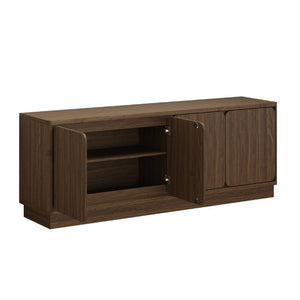 English Elm Black Matte Wood Grain Media Console with Four Door Storage and Built in Cable Management Walnut W409P476216