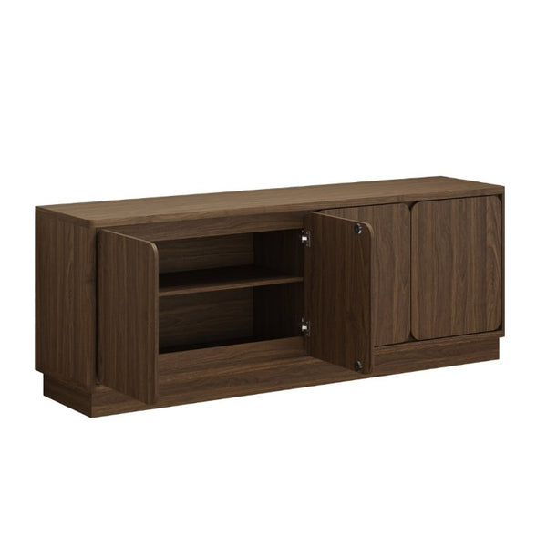 English Elm Black Matte Wood Grain Media Console with Four Door Storage and Built in Cable Management Walnut W409P476216