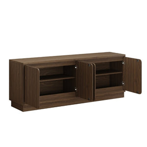 English Elm Black Matte Wood Grain Media Console with Four Door Storage and Built in Cable Management Walnut W409P476216