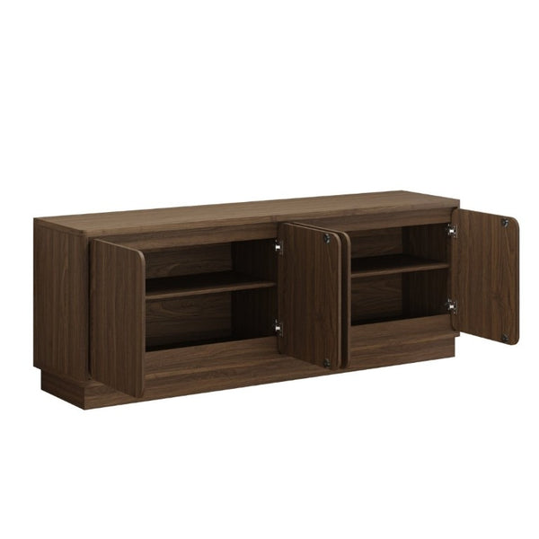 English Elm Black Matte Wood Grain Media Console with Four Door Storage and Built in Cable Management Walnut W409P476216