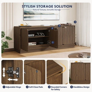 English Elm Black Matte Wood Grain Media Console with Four Door Storage and Built in Cable Management Walnut W409P476216