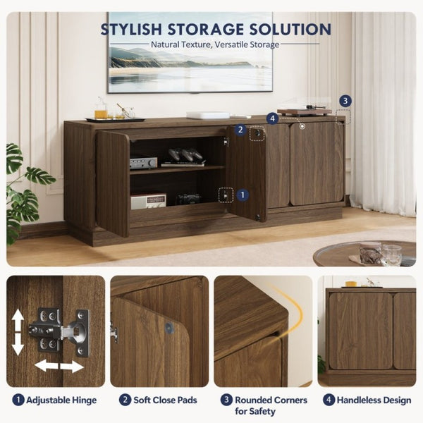English Elm Black Matte Wood Grain Media Console with Four Door Storage and Built in Cable Management Walnut W409P476216