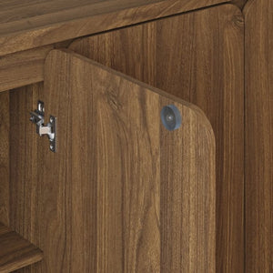 English Elm Black Matte Wood Grain Media Console with Four Door Storage and Built in Cable Management Walnut W409P476216