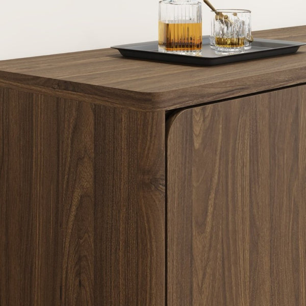 English Elm Black Matte Wood Grain Media Console with Four Door Storage and Built in Cable Management Walnut W409P476216