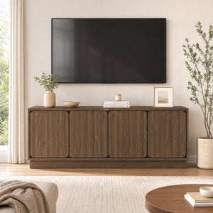 English Elm Black Matte Wood Grain Media Console with Four Door Storage and Built in Cable Management Walnut W409P476216