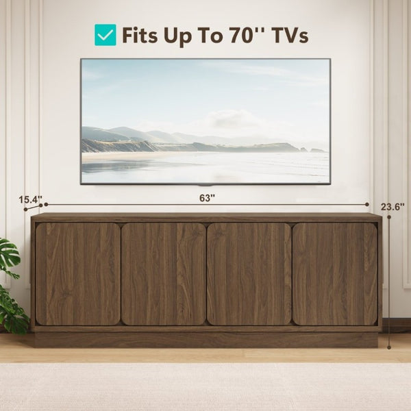 English Elm Black Matte Wood Grain Media Console with Four Door Storage and Built in Cable Management Walnut W409P476216