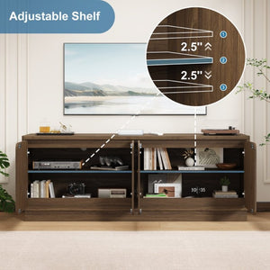 English Elm Black Matte Wood Grain Media Console with Four Door Storage and Built in Cable Management Walnut W409P476216