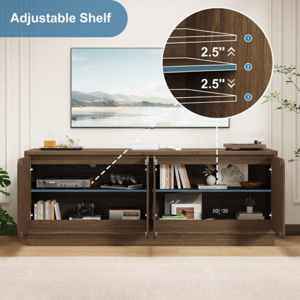 English Elm Black Matte Wood Grain Media Console with Four Door Storage and Built in Cable Management Walnut W409P476216