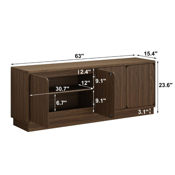 English Elm Black Matte Wood Grain Media Console with Four Door Storage and Built in Cable Management Walnut W409P476216