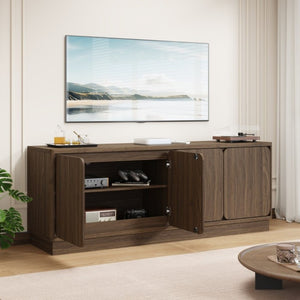 English Elm Black Matte Wood Grain Media Console with Four Door Storage and Built in Cable Management Walnut W409P476216