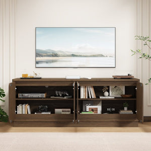 English Elm Black Matte Wood Grain Media Console with Four Door Storage and Built in Cable Management Walnut W409P476216