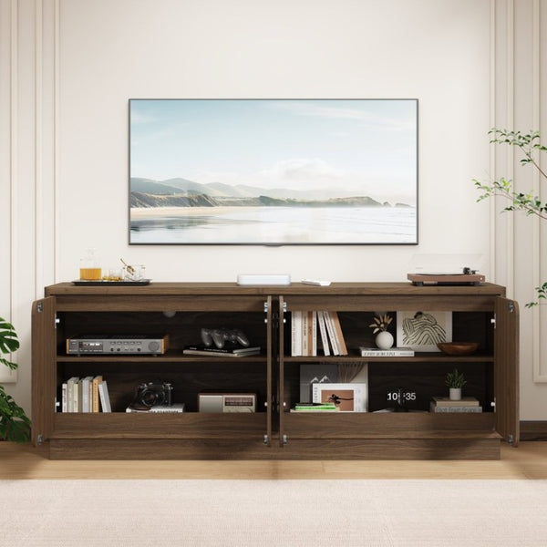 English Elm Black Matte Wood Grain Media Console with Four Door Storage and Built in Cable Management Walnut W409P476216