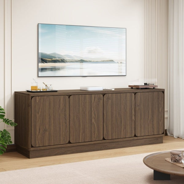 English Elm Black Matte Wood Grain Media Console with Four Door Storage and Built in Cable Management Walnut W409P476216