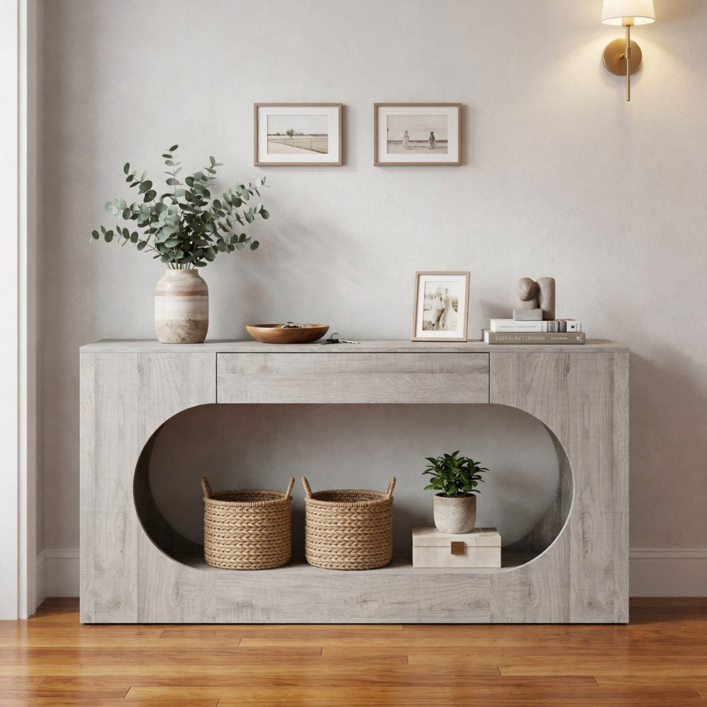 English Elm Modern Grey Wood Grain Console Table Slim Entryway Foyer Sofa Accent with Drawer W409P476243