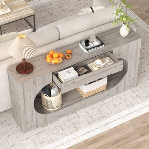 English Elm Modern Grey Wood Grain Console Table Slim Entryway Foyer Sofa Accent with Drawer W409P476243