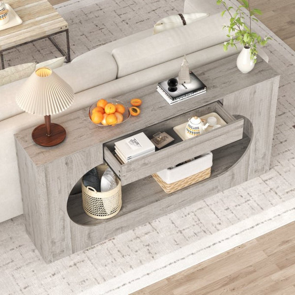 English Elm Modern Grey Wood Grain Console Table Slim Entryway Foyer Sofa Accent with Drawer W409P476243
