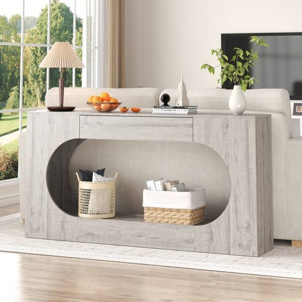 English Elm Modern Grey Wood Grain Console Table Slim Entryway Foyer Sofa Accent with Drawer W409P476243