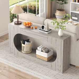 English Elm Modern Grey Wood Grain Console Table Slim Entryway Foyer Sofa Accent with Drawer W409P476243