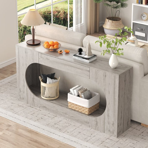 English Elm Modern Grey Wood Grain Console Table Slim Entryway Foyer Sofa Accent with Drawer W409P476243