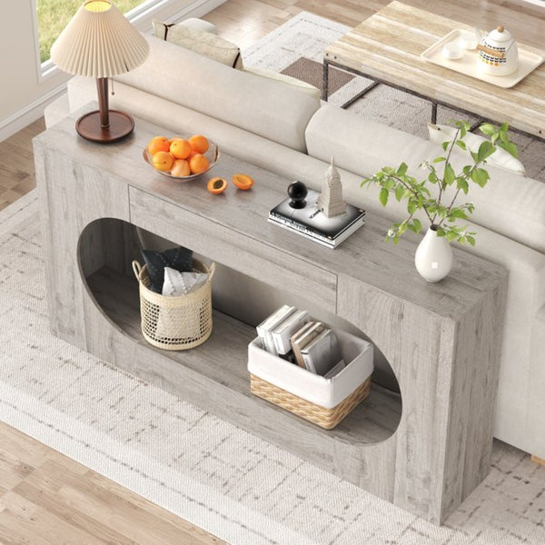 English Elm Modern Grey Wood Grain Console Table Slim Entryway Foyer Sofa Accent with Drawer W409P476243