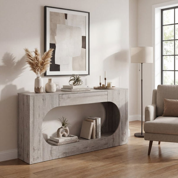 English Elm Modern Grey Wood Grain Console Table Slim Entryway Foyer Sofa Accent with Drawer W409P476243