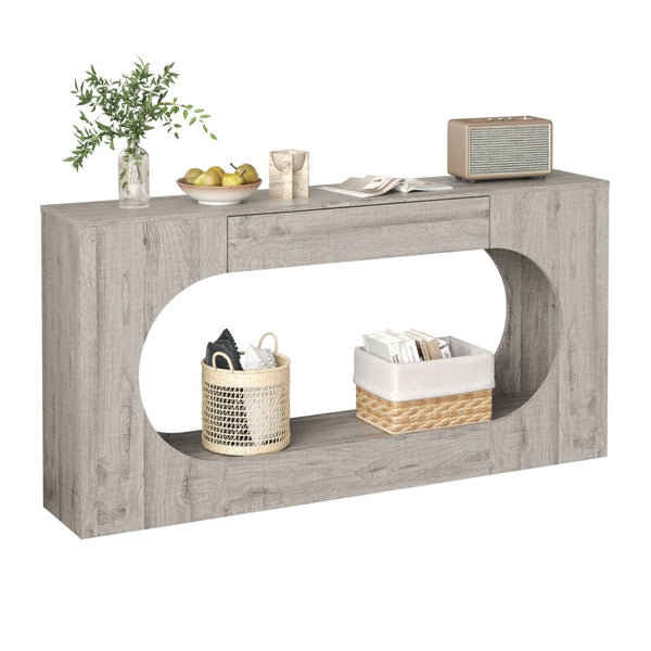 English Elm Modern Grey Wood Grain Console Table Slim Entryway Foyer Sofa Accent with Drawer W409P476243