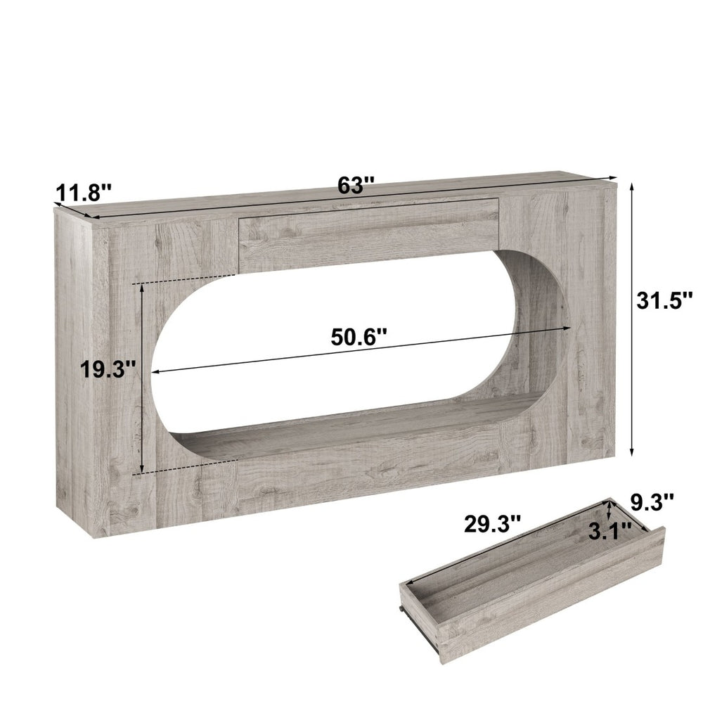 English Elm Modern Grey Wood Grain Console Table Slim Entryway Foyer Sofa Accent with Drawer W409P476243
