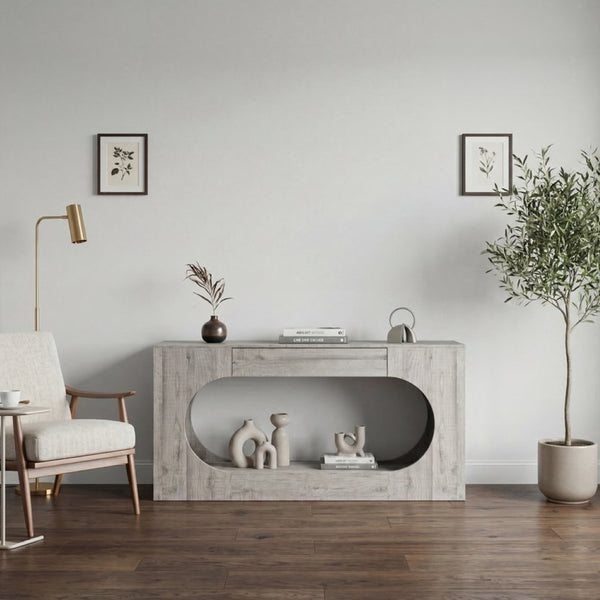 English Elm Modern Grey Wood Grain Console Table Slim Entryway Foyer Sofa Accent with Drawer W409P476243