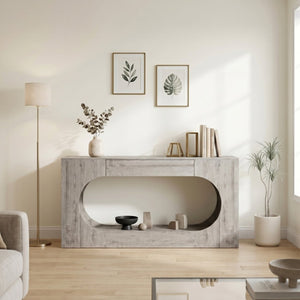English Elm Modern Grey Wood Grain Console Table Slim Entryway Foyer Sofa Accent with Drawer W409P476243