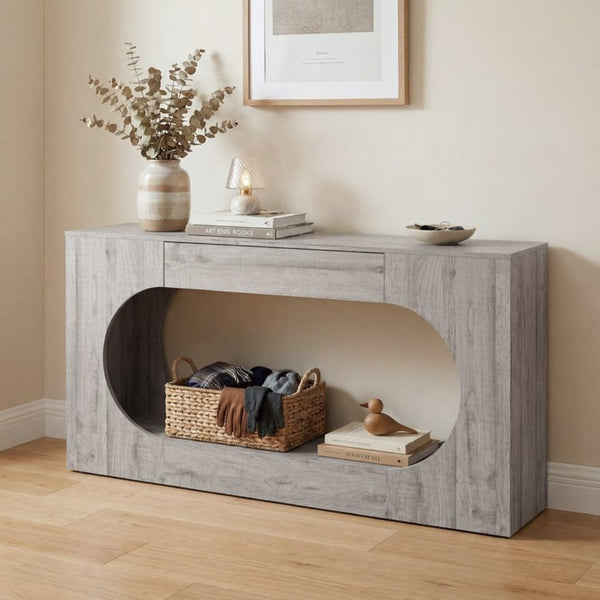 English Elm Modern Grey Wood Grain Console Table Slim Entryway Foyer Sofa Accent with Drawer W409P476243