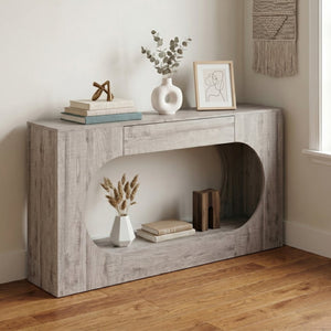 English Elm Modern Grey Wood Grain Console Table Slim Entryway Foyer Sofa Accent with Drawer W409P476243