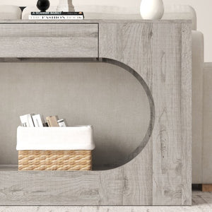English Elm Modern Grey Wood Grain Console Table Slim Entryway Foyer Sofa Accent with Drawer W409P476243